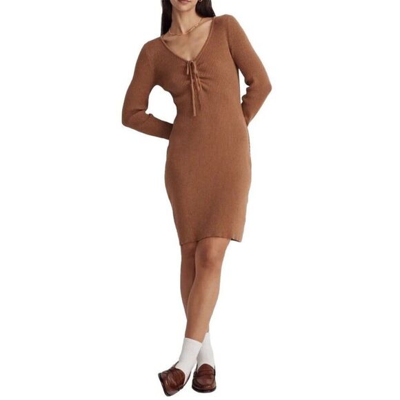 Madewell Tie Front Ruched Bodycon Mini Dress - Picture 1 of 13